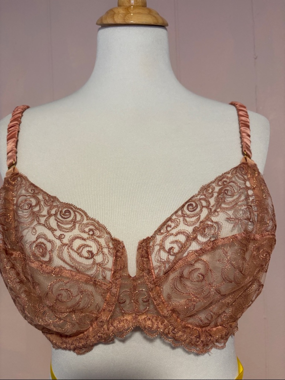 Sheer Floral Lace Underwire Bra - Rust